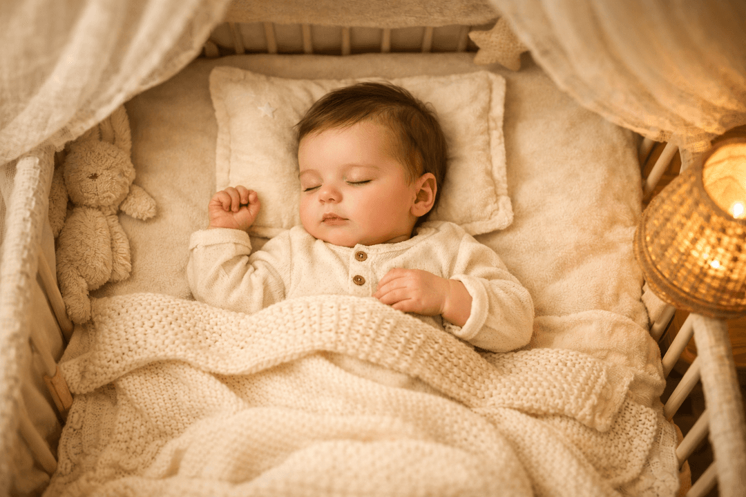 Bébé endormi paisiblement dans son lit, illustrant un sommeil serein